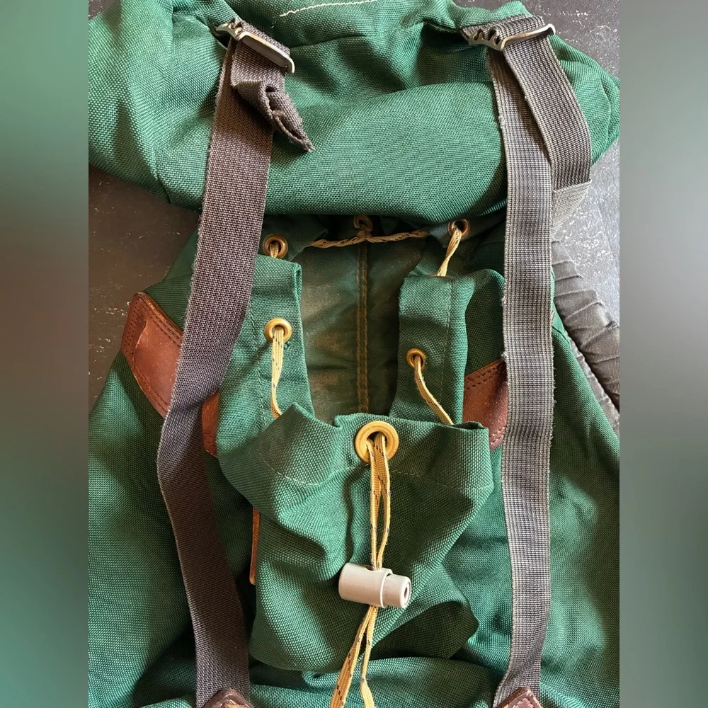 Vintage Green Canvas Backpack with Leather Trim